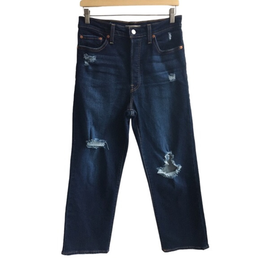 Levi’s Ribcage Straight Ankle Buttonfly Ultra High Rise Destructed Jeans Size 29